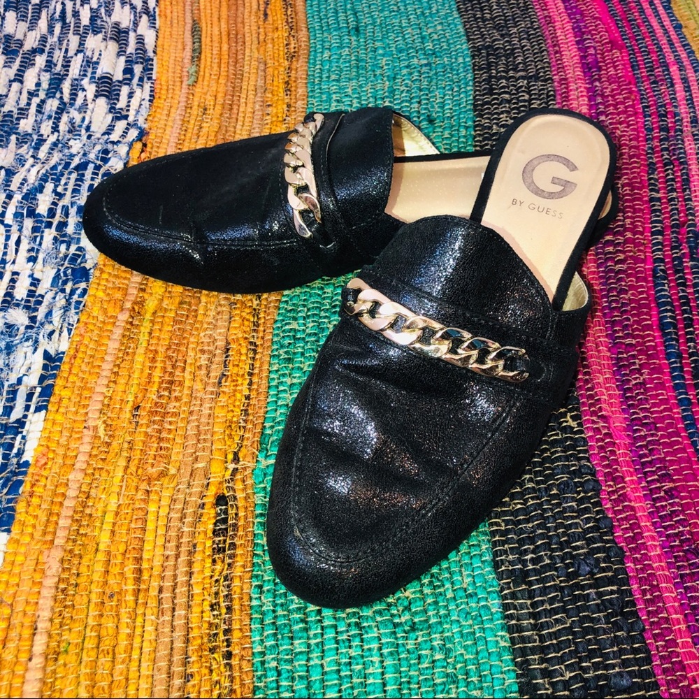Guess gold chain mules
